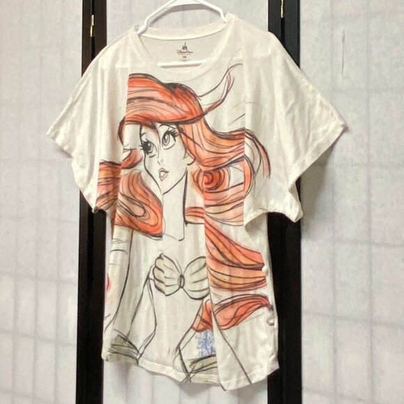 Disney Parks Princess Signed Short Sleeve Ariel Linen Blend Tee Cream Natural - Picture 4 of 13